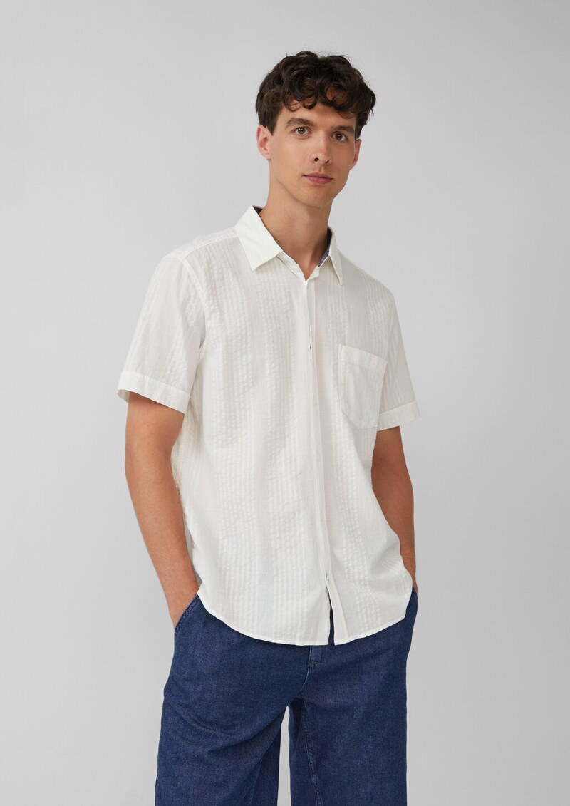 Regular Fit: Strukturiertes Kurzarmhemd mit Kentkragen