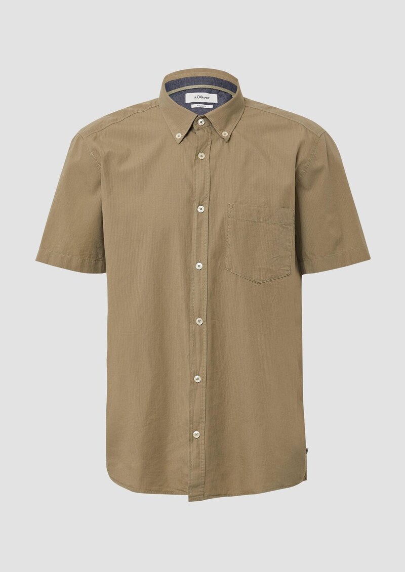 Regular Fit: Kurzarmhemd mit Struktur-Streifen und Button-Down-Kragen