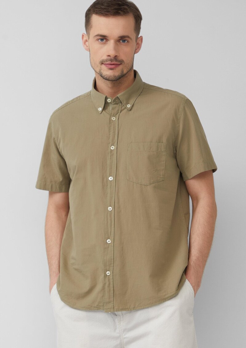 Regular Fit: Kurzarmhemd mit Struktur-Streifen und Button-Down-Kragen