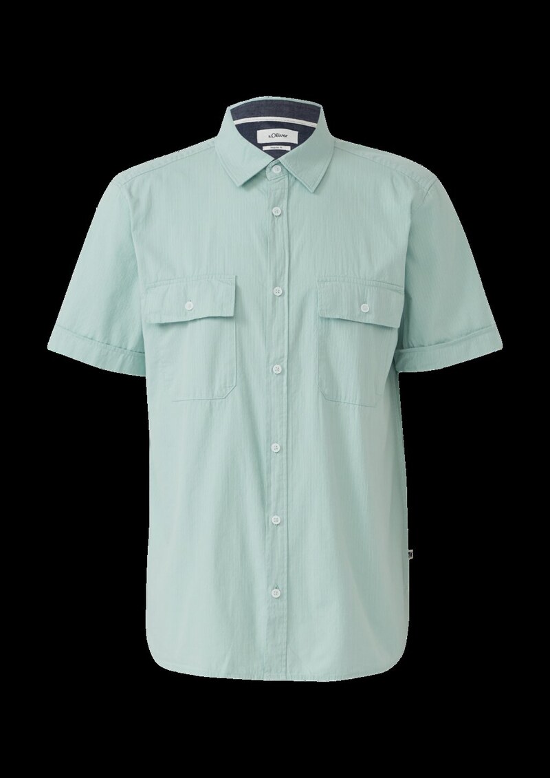 Regular Fit: Kurzarmhemd mit Strukturstreifen und Kentkragen