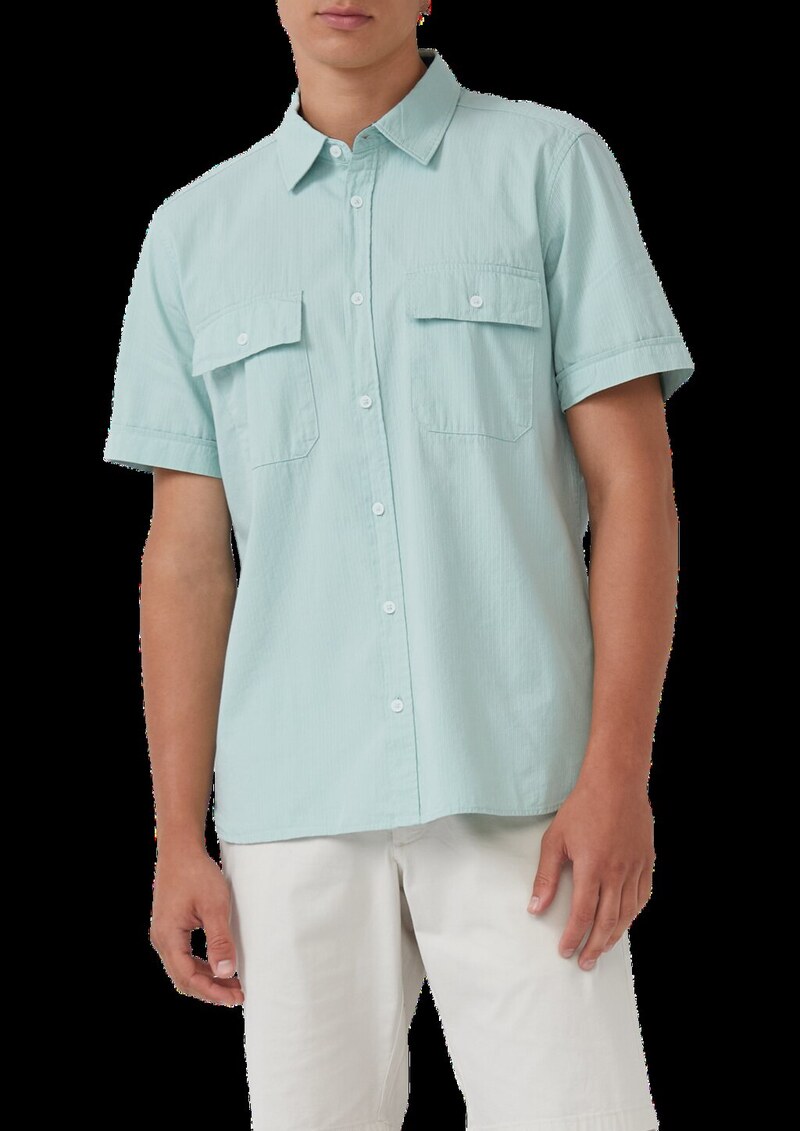 Regular Fit: Kurzarmhemd mit Strukturstreifen und Kentkragen