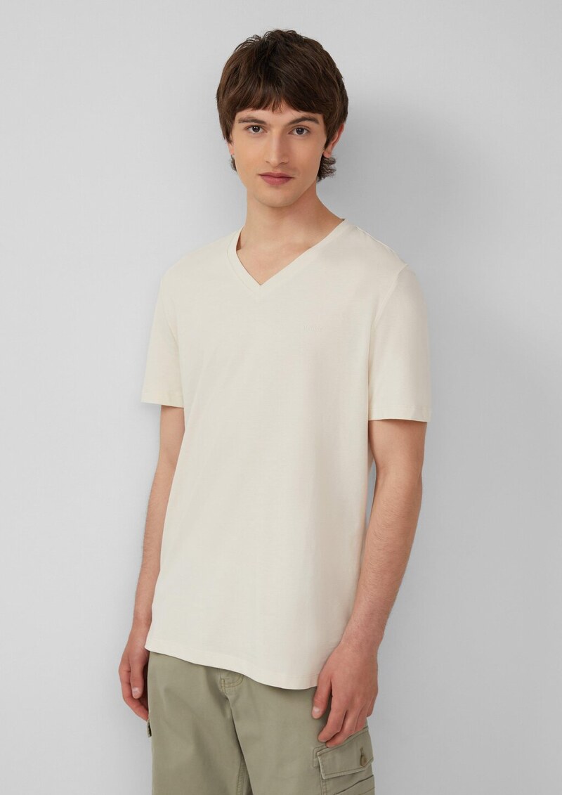 Jersey-T-Shirt mit V-Ausschnitt und Logo