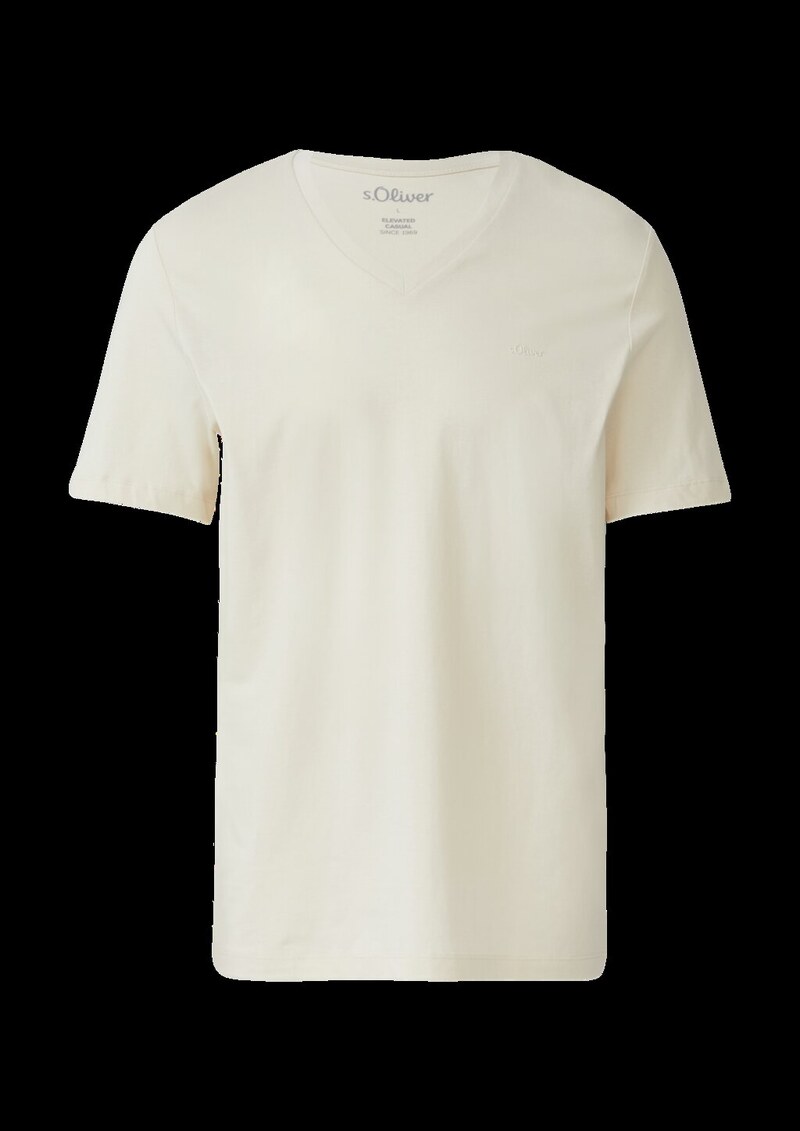 Jersey-T-Shirt mit V-Ausschnitt und Logo