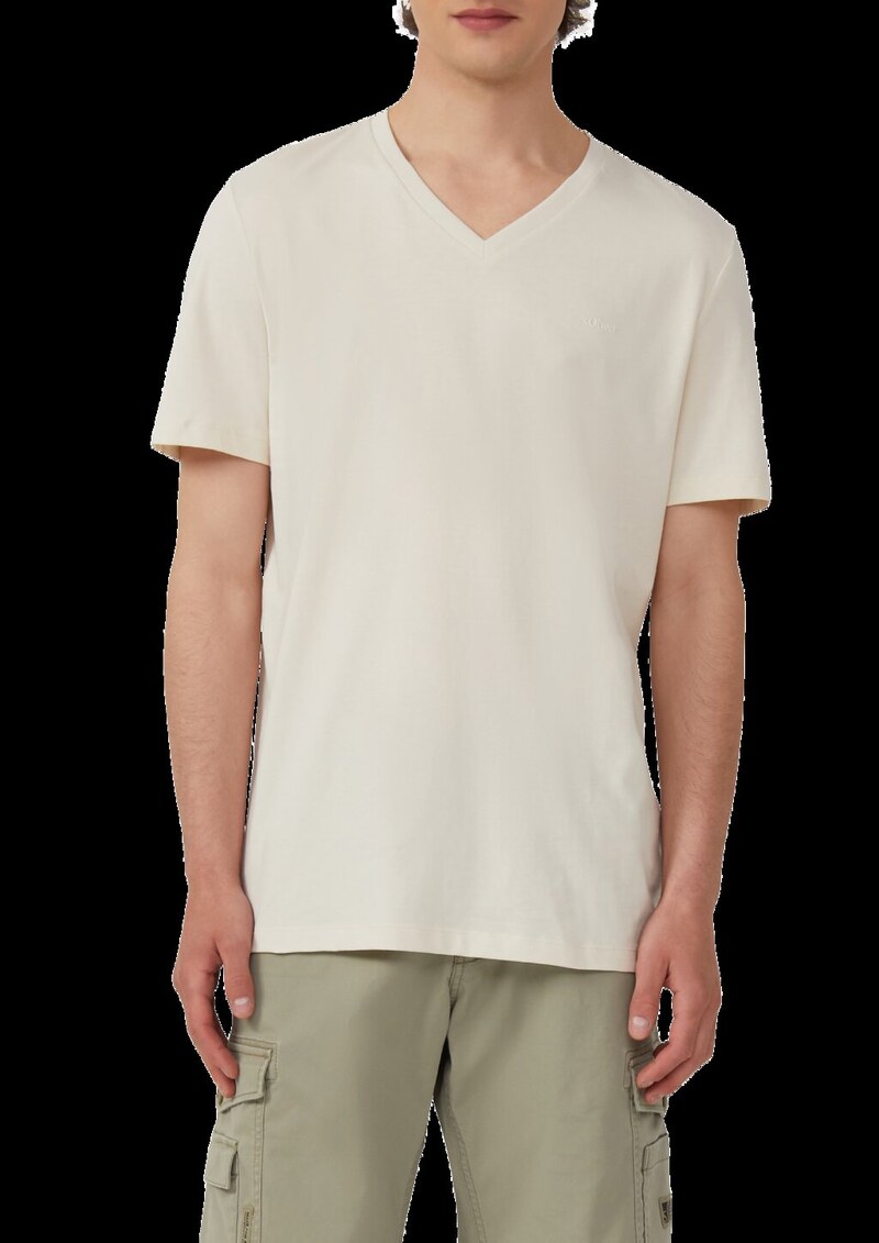 Jersey-T-Shirt mit V-Ausschnitt und Logo