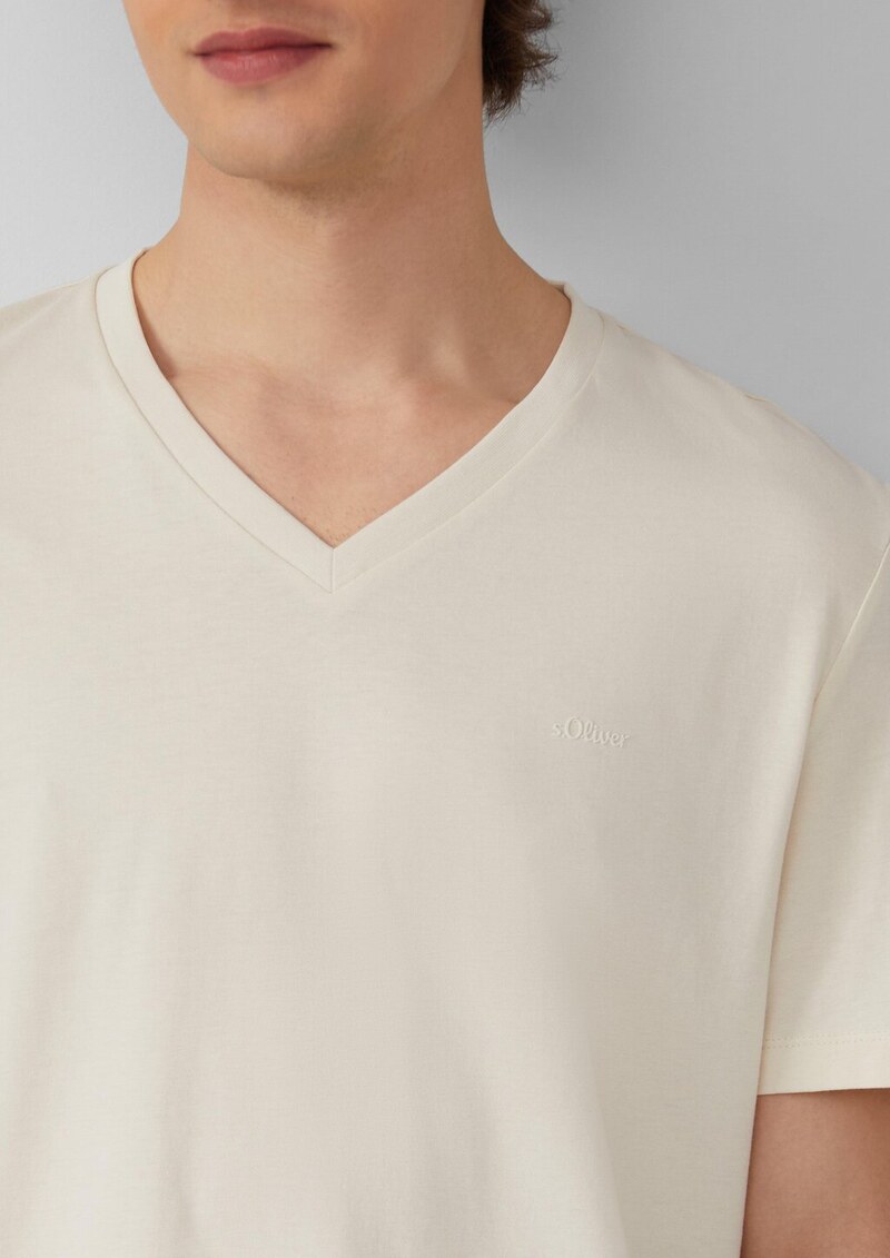 Jersey-T-Shirt mit V-Ausschnitt und Logo