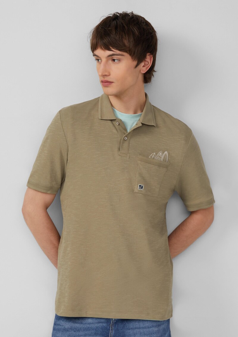 Flammgarn-Poloshirt mit Brusttasche und Stickerei