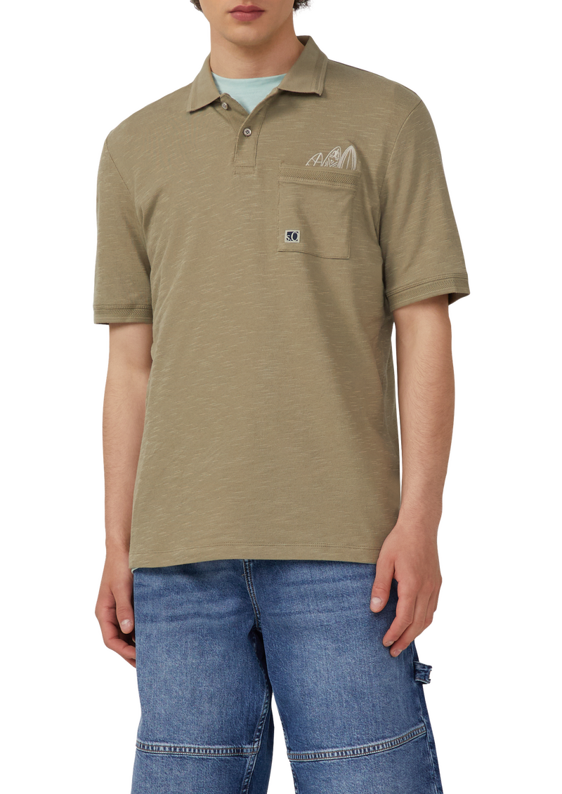 Flammgarn-Poloshirt mit Brusttasche und Stickerei