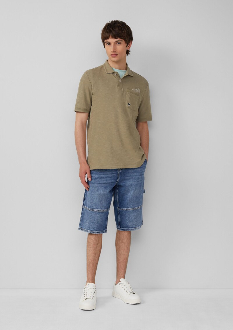 Flammgarn-Poloshirt mit Brusttasche und Stickerei