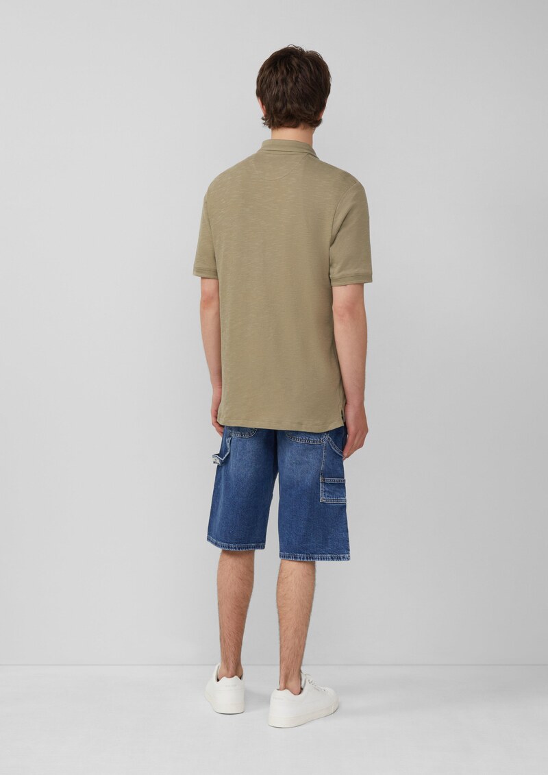 Flammgarn-Poloshirt mit Brusttasche und Stickerei