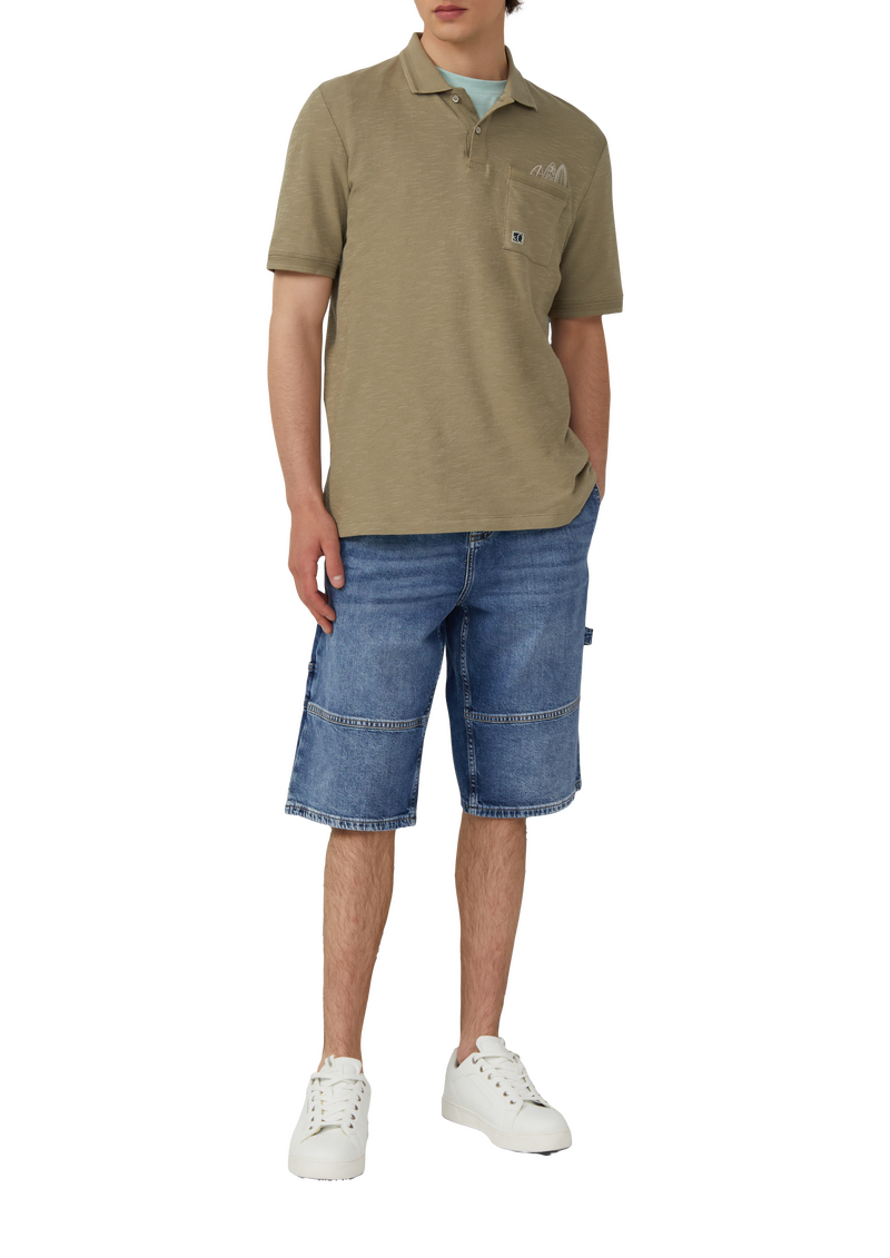 Flammgarn-Poloshirt mit Brusttasche und Stickerei