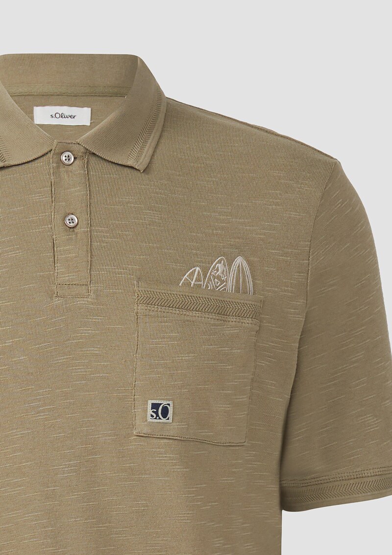 Flammgarn-Poloshirt mit Brusttasche und Stickerei