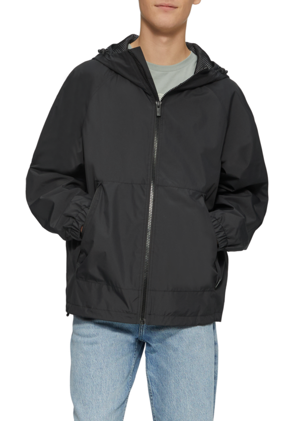 Windbreaker-Jacke mit Kapuze und Rückenprint