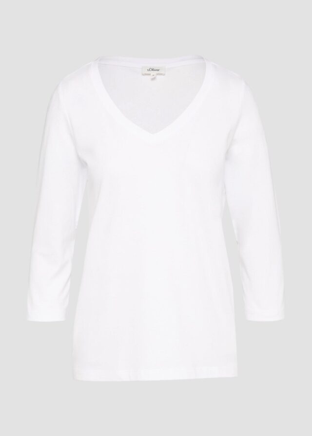 Jerseyshirt mit V-Ausschnitt und 3/4-Ärmeln