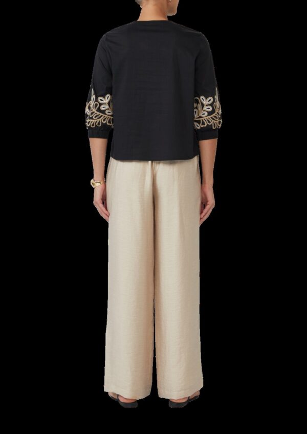 Popeline-Bluse mit Stickerei und 3/4-Ärmeln