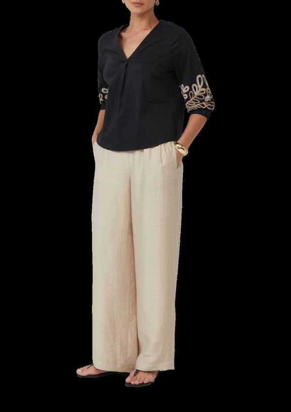 Popeline-Bluse mit Stickerei und 3/4-Ärmeln