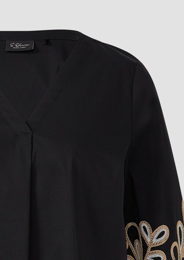 Popeline-Bluse mit Stickerei und 3/4-Ärmeln