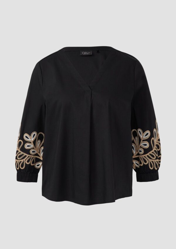 Popeline-Bluse mit Stickerei und 3/4-Ärmeln
