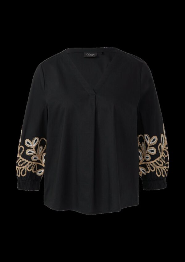 Popeline-Bluse mit Stickerei und 3/4-Ärmeln
