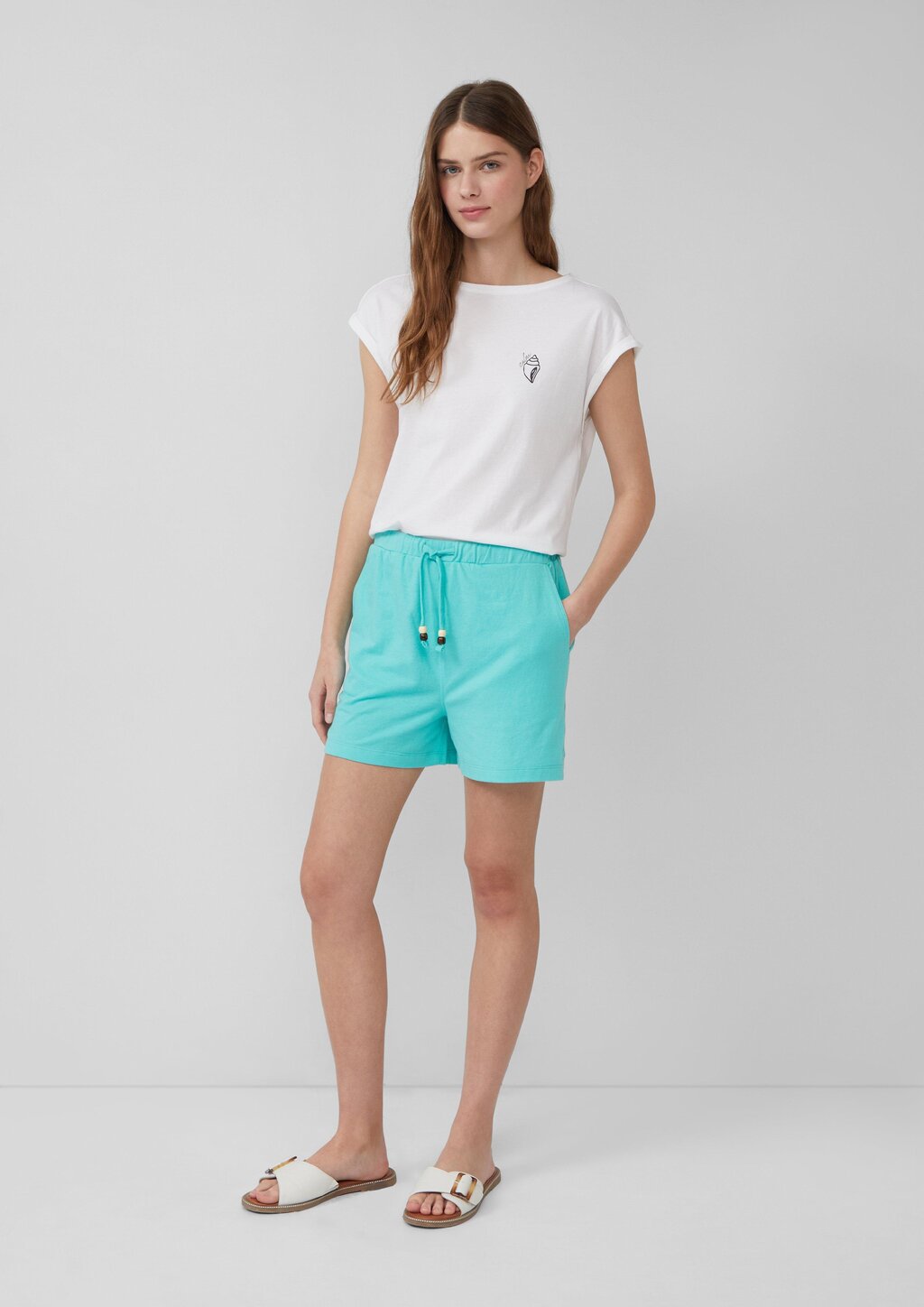 Jersey-Shorts mit Elastikbund und Schmuckperlen