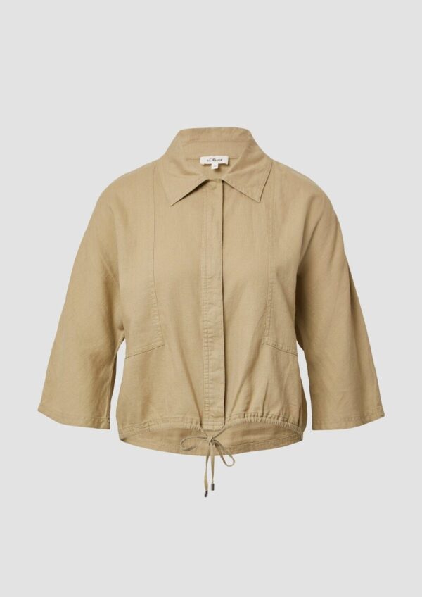 Leinenmix-Bluse im O-Shape mit Fledermausärmeln