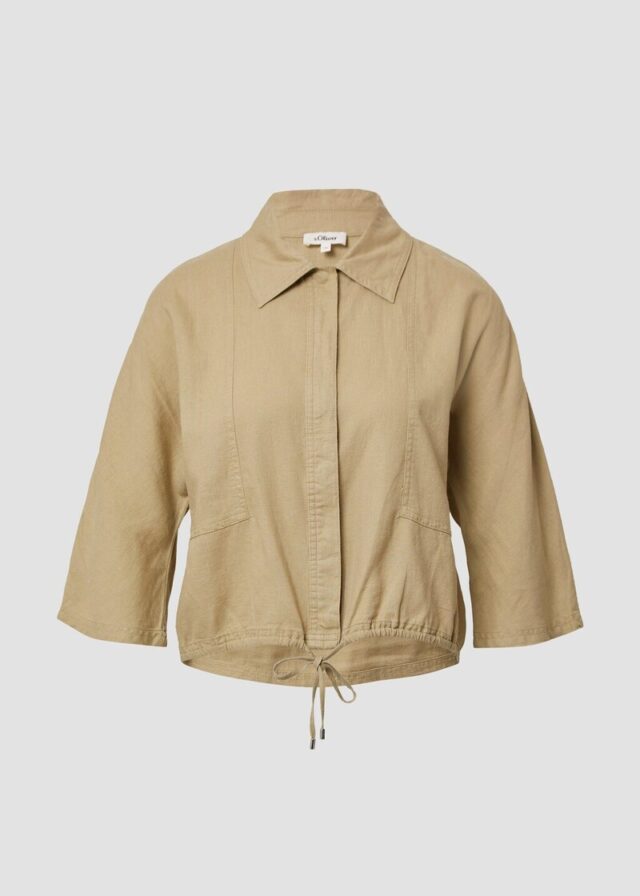 Leinenmix-Bluse im O-Shape mit Fledermausärmeln