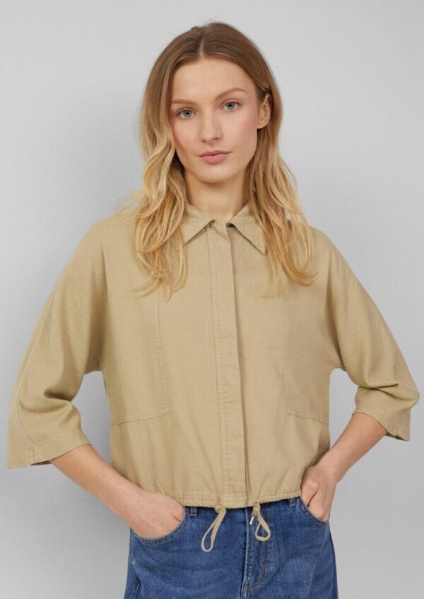 Leinenmix-Bluse im O-Shape mit Fledermausärmeln