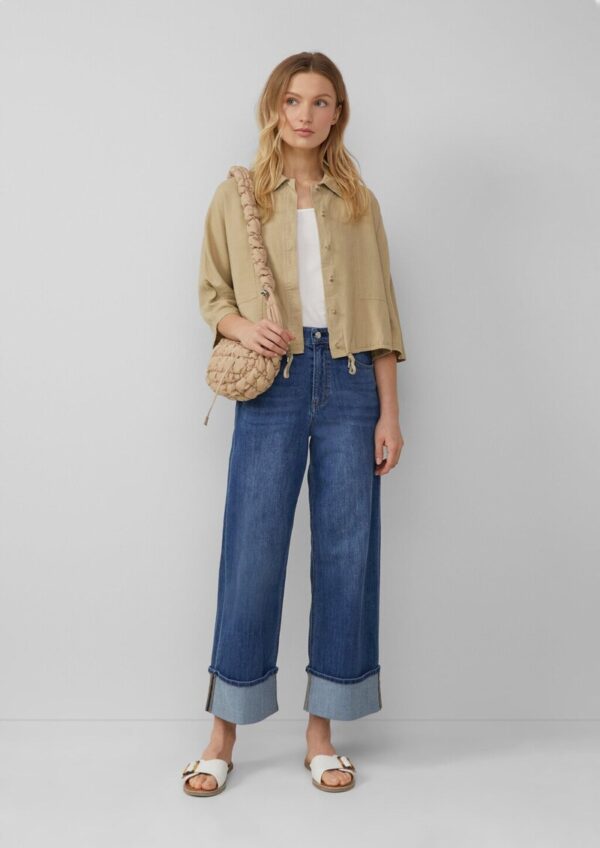 Leinenmix-Bluse im O-Shape mit Fledermausärmeln