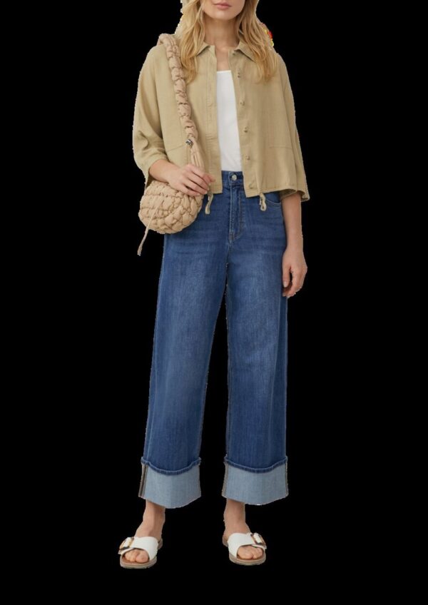 Leinenmix-Bluse im O-Shape mit Fledermausärmeln