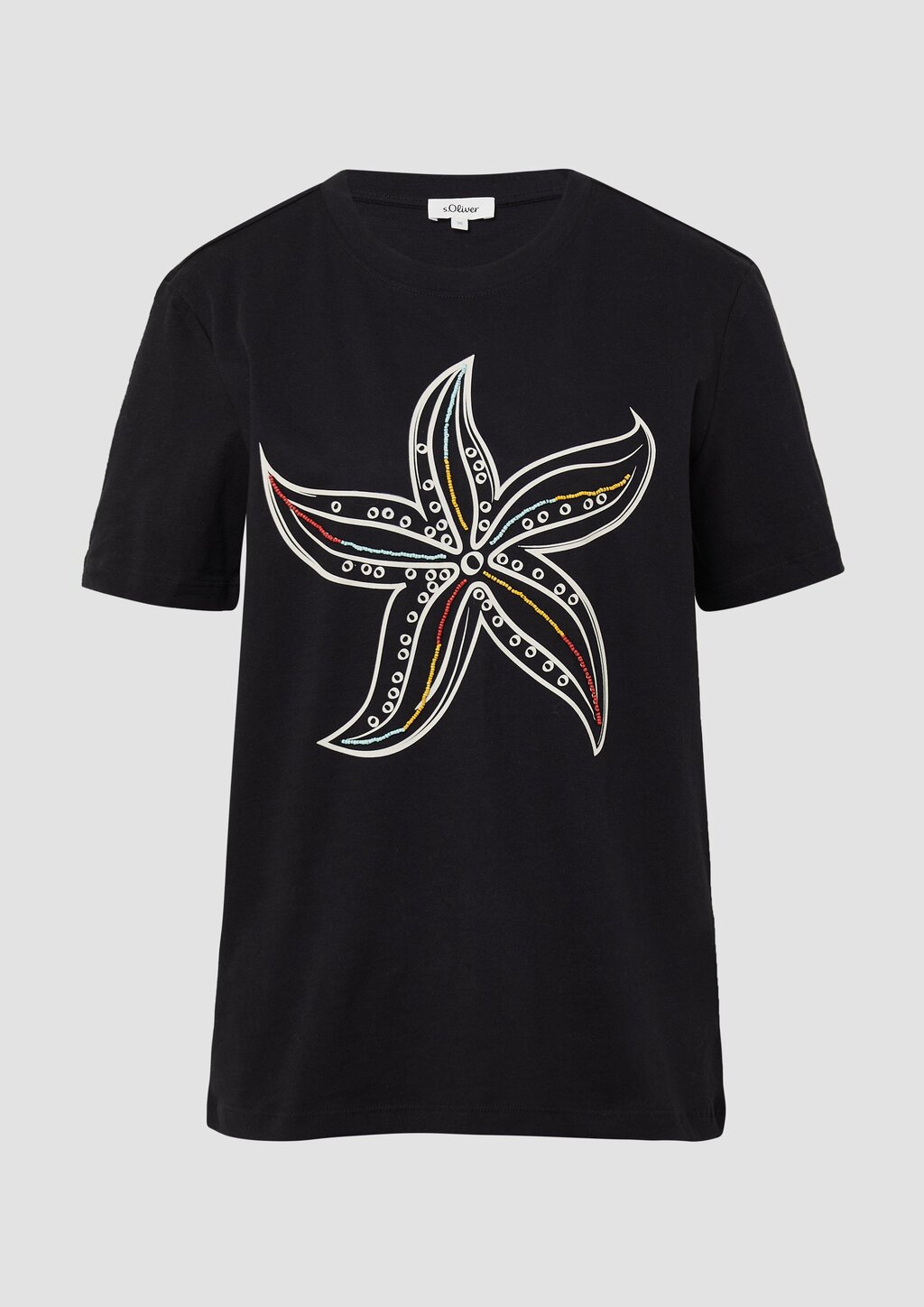 Jersey-T-Shirt mit Frontprint und Schmuckperlen