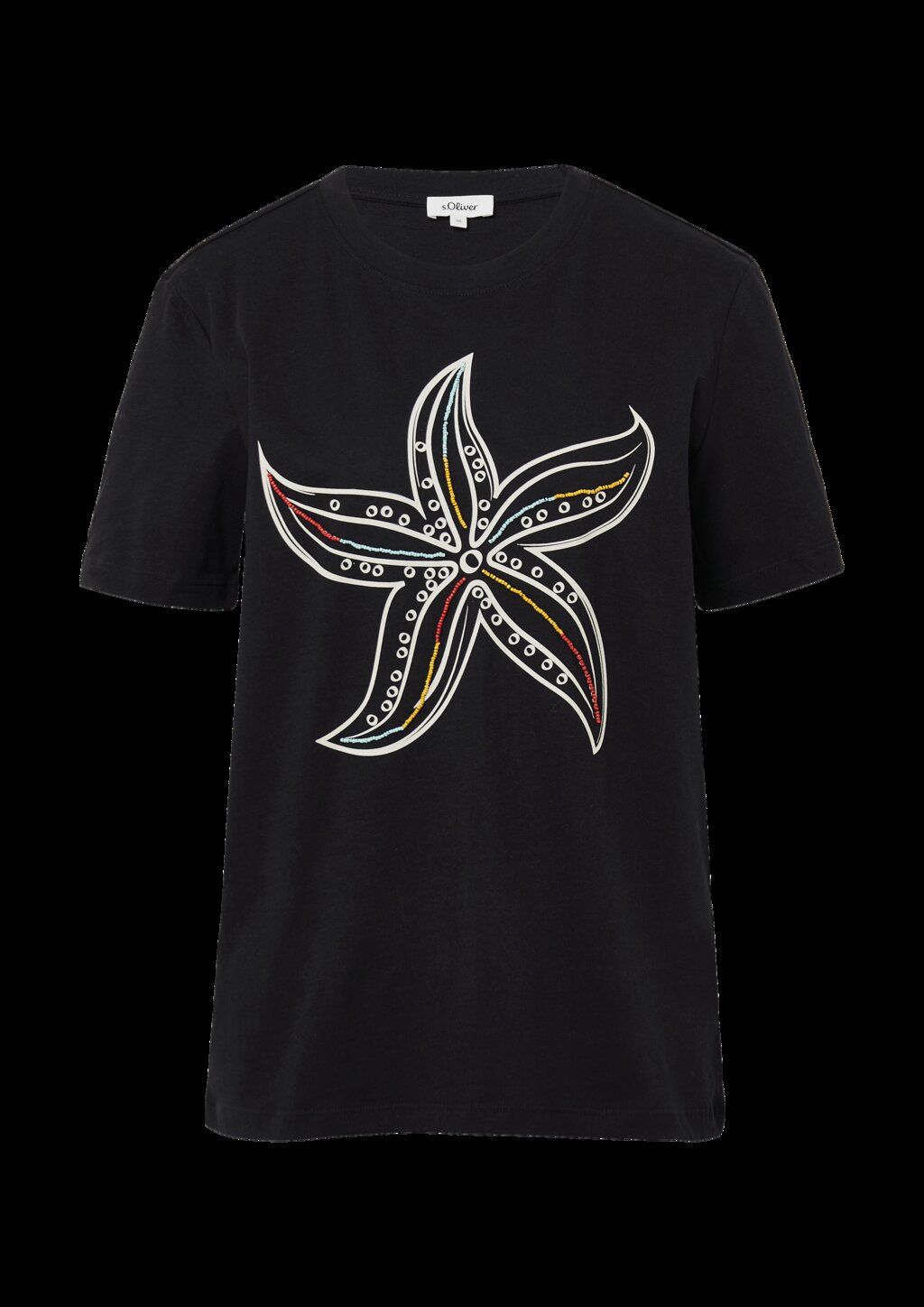 Jersey-T-Shirt mit Frontprint und Schmuckperlen