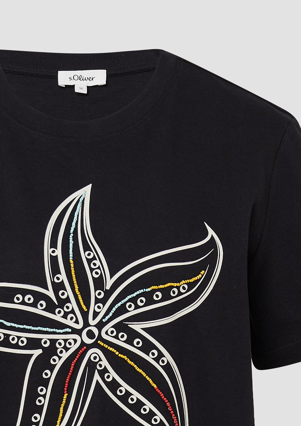 Jersey-T-Shirt mit Frontprint und Schmuckperlen