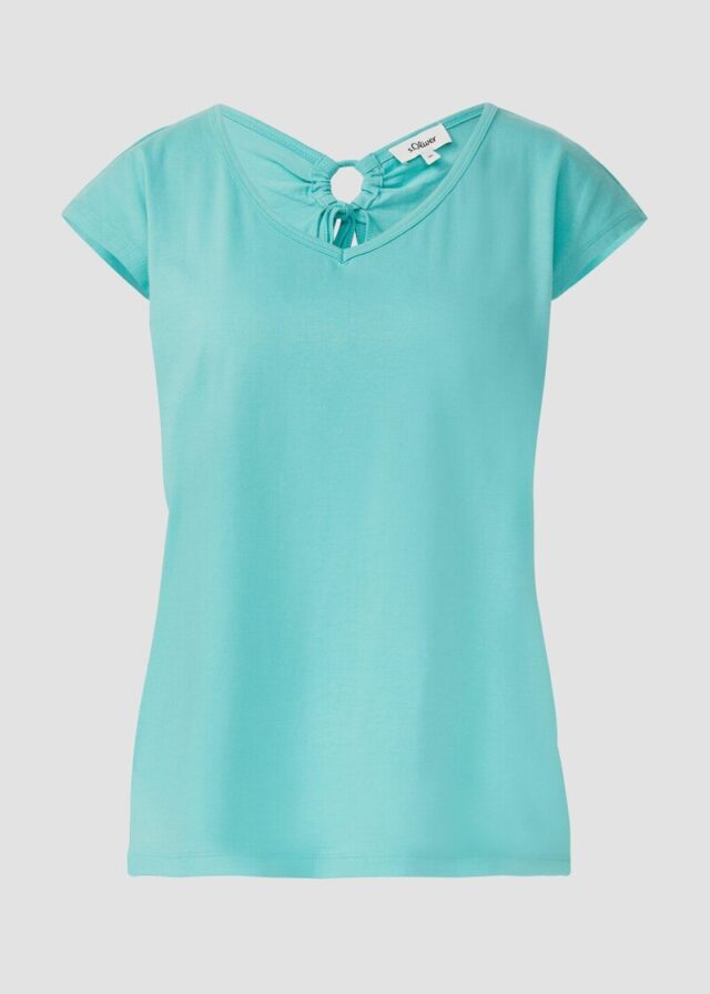 T-Shirt mit weitem Ausschnitt, Cut-out und Schleife