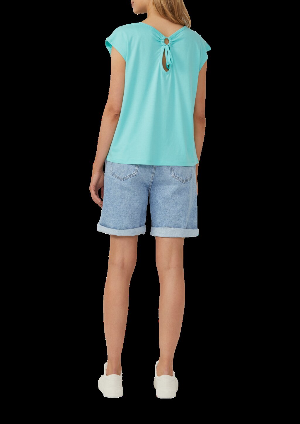 T-Shirt mit weitem Ausschnitt, Cut-out und Schleife