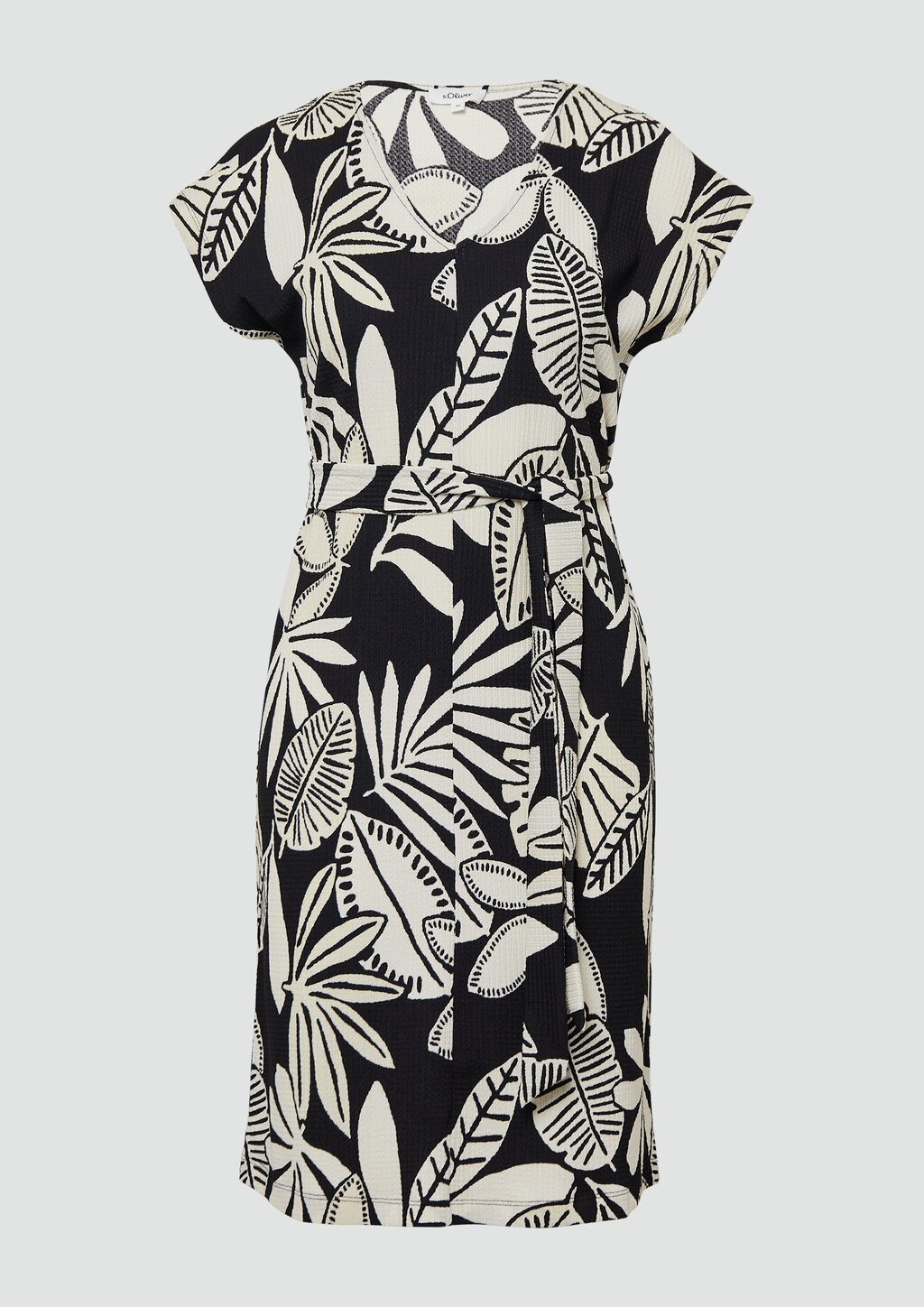 Strukturiertes Jerseykleid mit All-over-Print und Gürtel