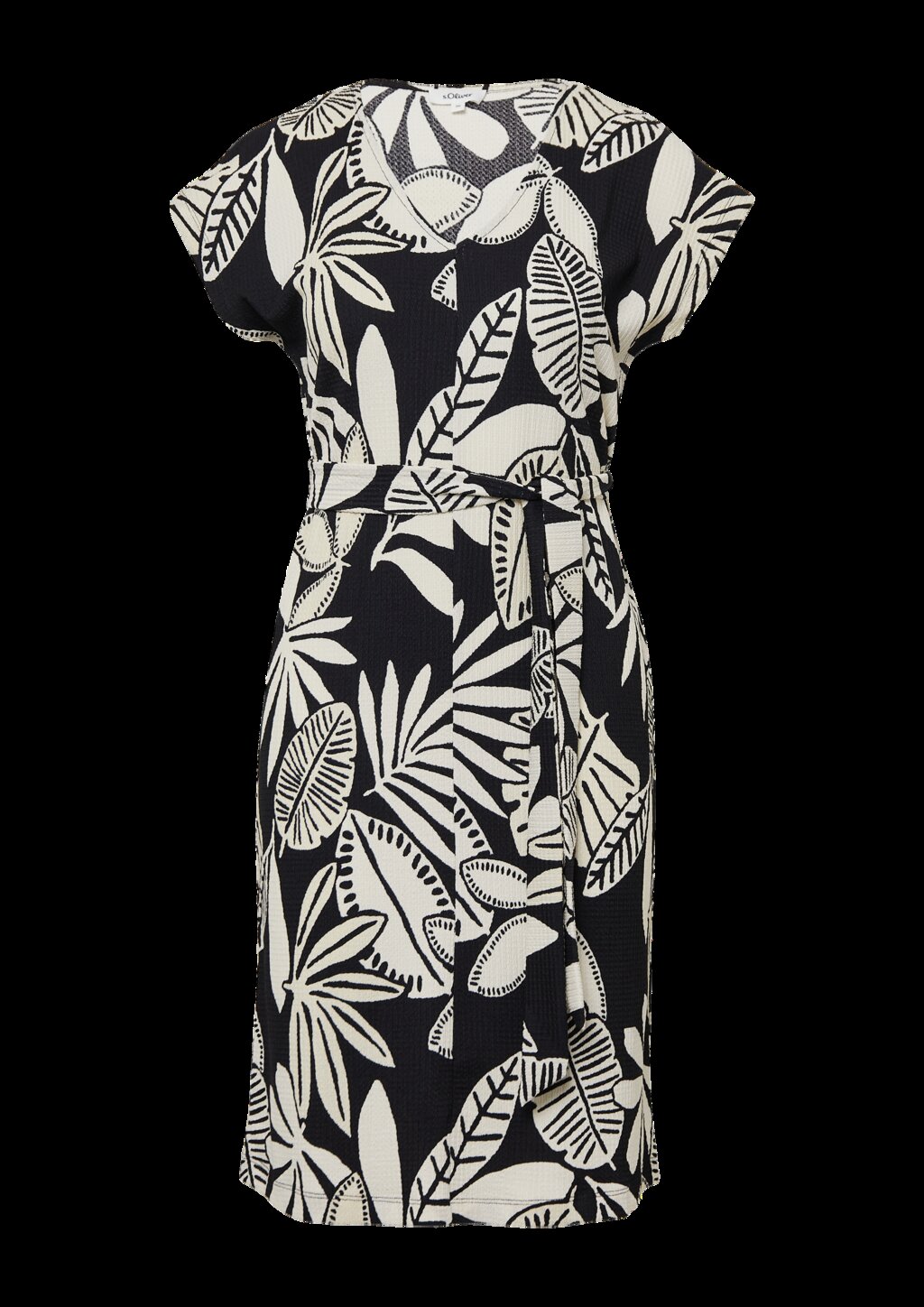 Strukturiertes Jerseykleid mit All-over-Print und Gürtel