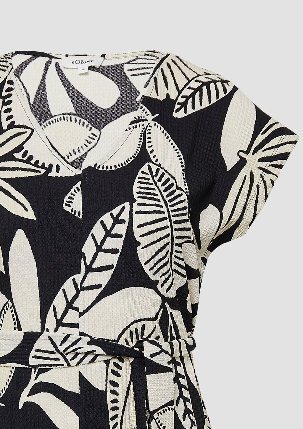 Strukturiertes Jerseykleid mit All-over-Print und Gürtel