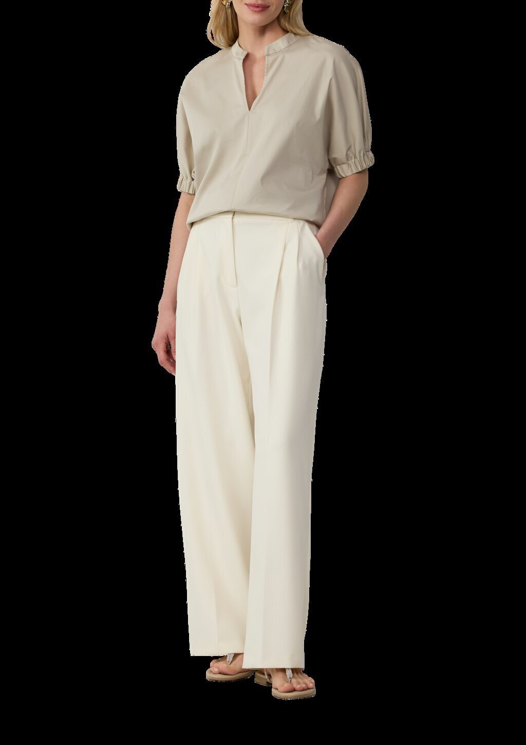 Popeline-Bluse mit überschnittener Schulter und Tunika-Ausschnitt