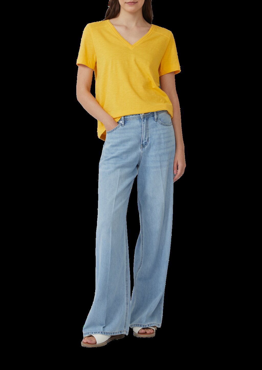 T-Shirt aus Flammgarn mit V-Ausschnitt