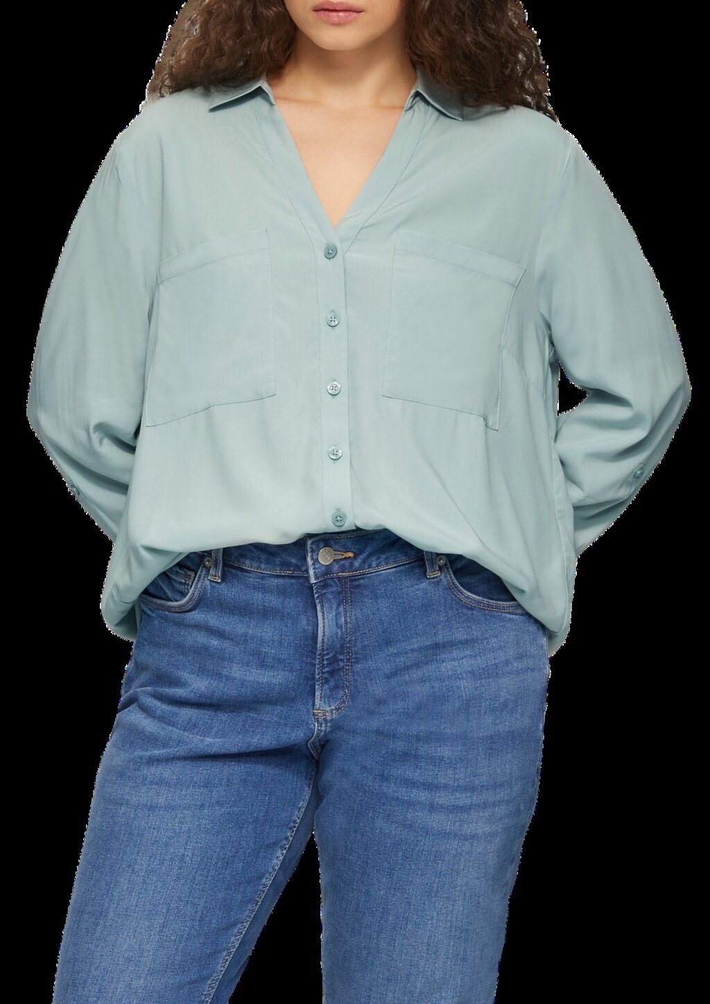 Viskosebluse mit Turn-up und aufgesetzten Taschen