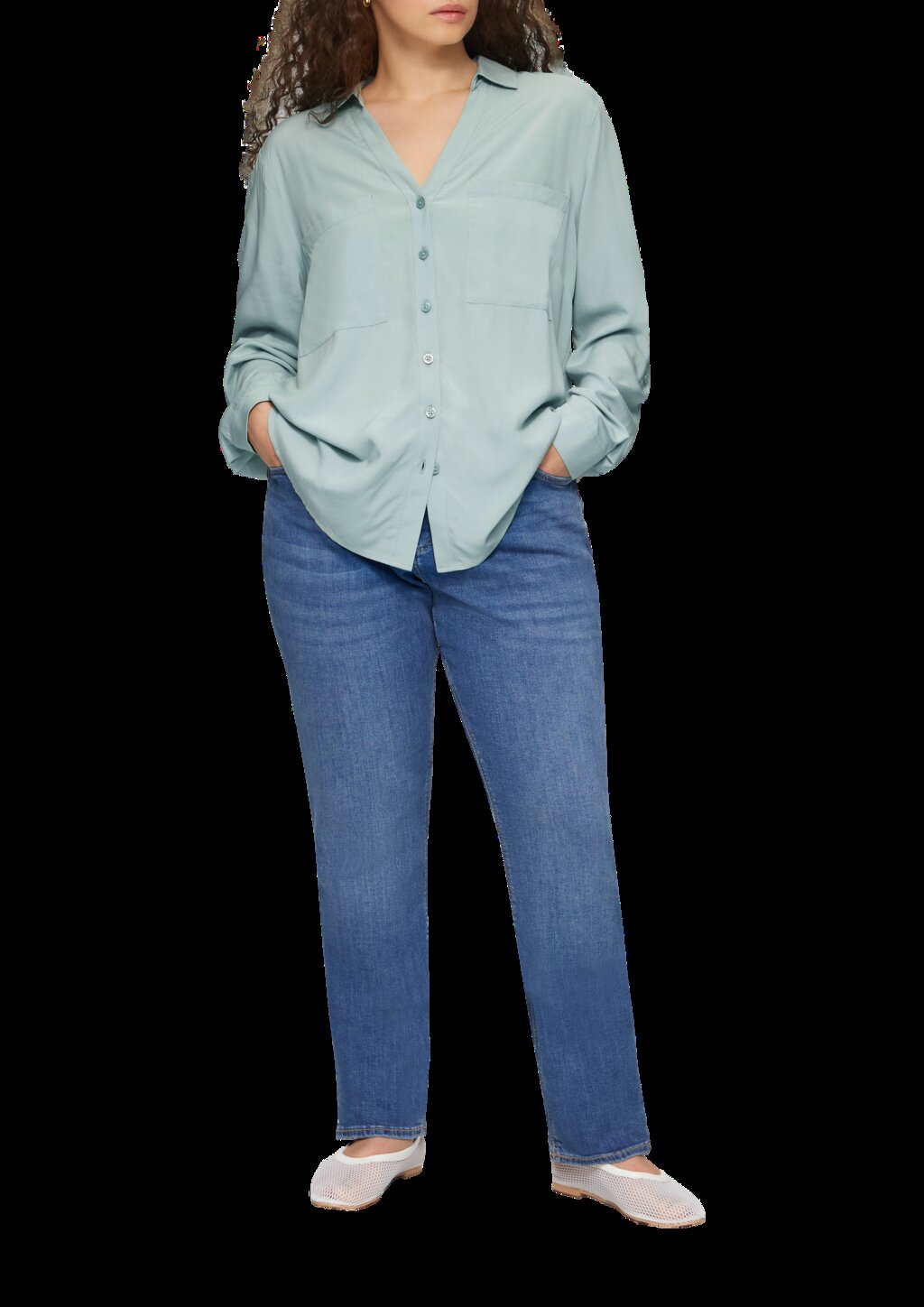 Viskosebluse mit Turn-up und aufgesetzten Taschen