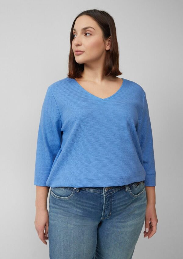 Strukturiertes Jersey-Sweatshirt mit V-Ausschnitt und 3/4-Ärmeln