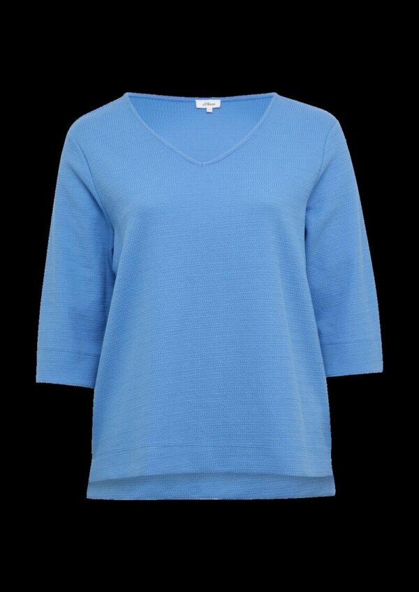 Strukturiertes Jersey-Sweatshirt mit V-Ausschnitt und 3/4-Ärmeln