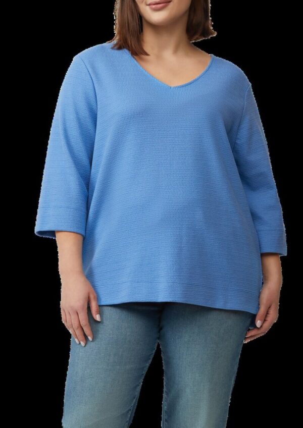 Strukturiertes Jersey-Sweatshirt mit V-Ausschnitt und 3/4-Ärmeln