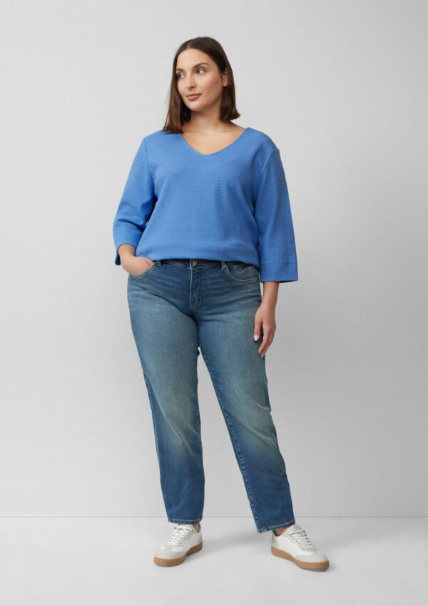 Strukturiertes Jersey-Sweatshirt mit V-Ausschnitt und 3/4-Ärmeln