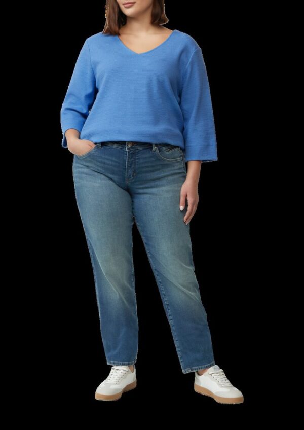 Strukturiertes Jersey-Sweatshirt mit V-Ausschnitt und 3/4-Ärmeln