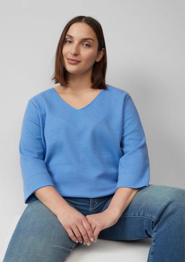 Strukturiertes Jersey-Sweatshirt mit V-Ausschnitt und 3/4-Ärmeln