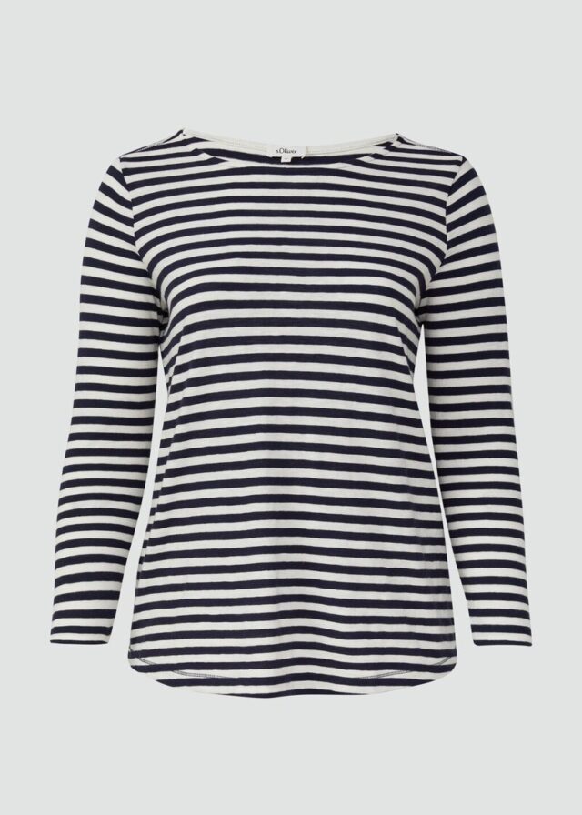 Geringeltes Langarmshirt aus Flammgarn mit Crew Neck