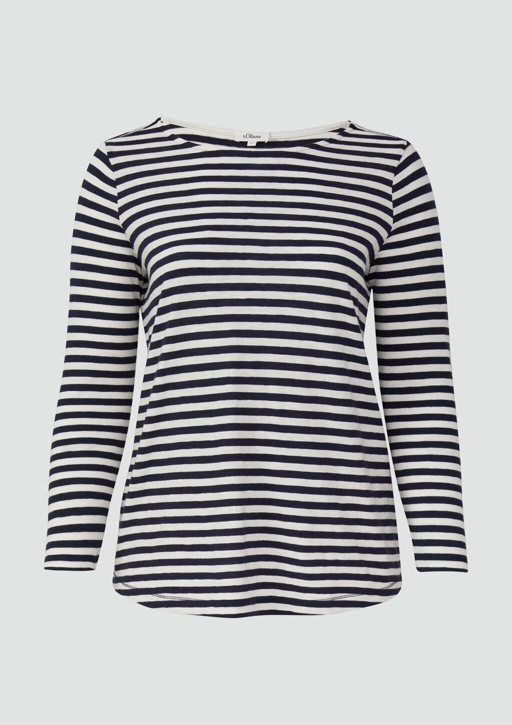 Geringeltes Langarmshirt aus Flammgarn mit Crew Neck