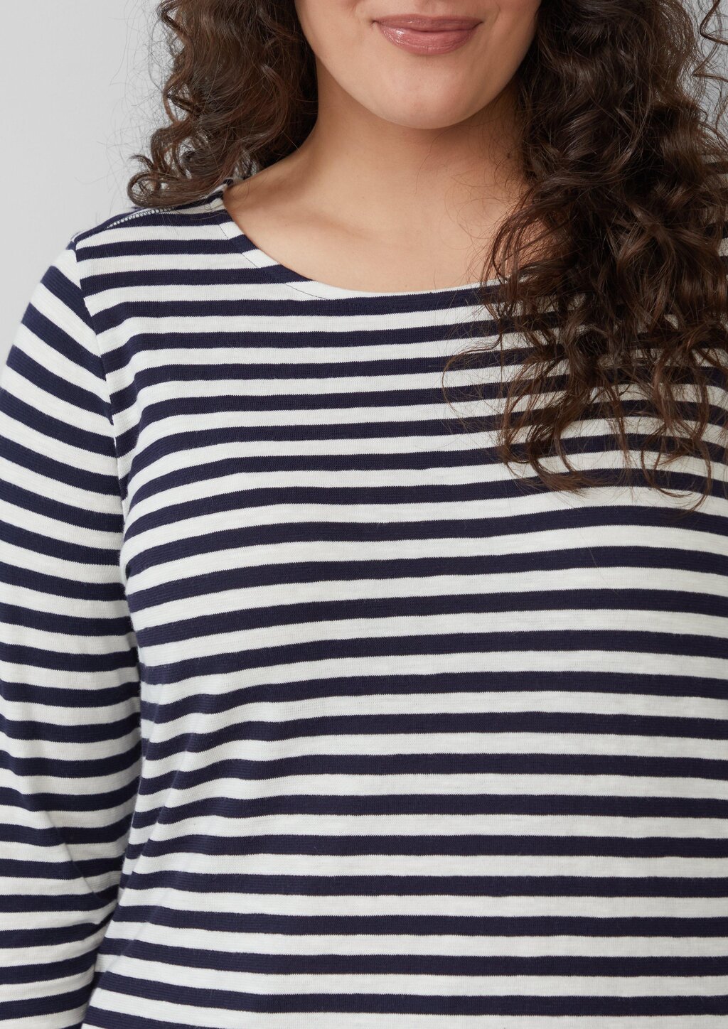 Geringeltes Langarmshirt aus Flammgarn mit Crew Neck