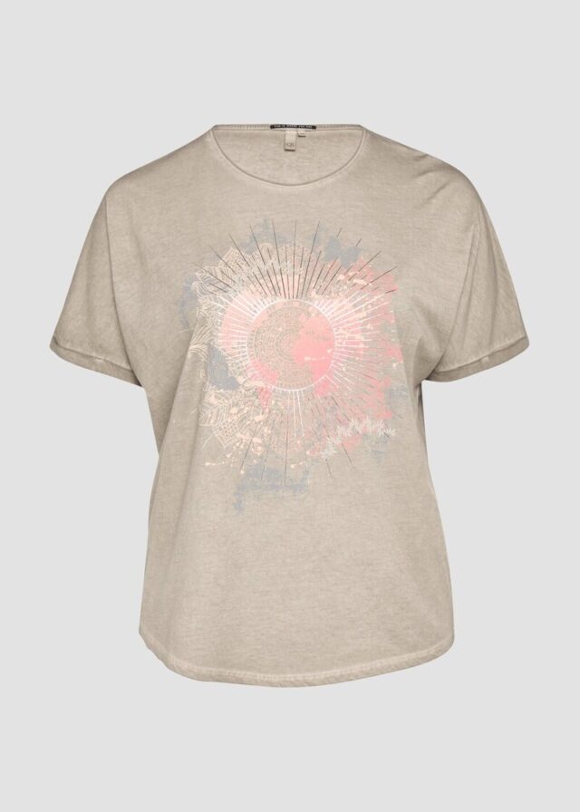 Oversize Shirt in gewaschener Optik mit Metallic-Frontprint